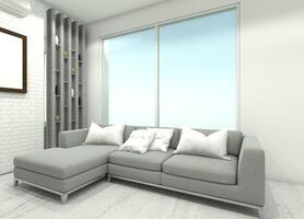 comfortabel leven kamer ontwerp met sofa en houten partitie, 3d illustratie foto