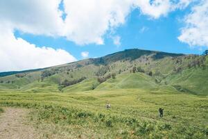 landschap visie van bromo na branden, antenne visie van bromo een geweldig landschap in dramatisch heuvel foto