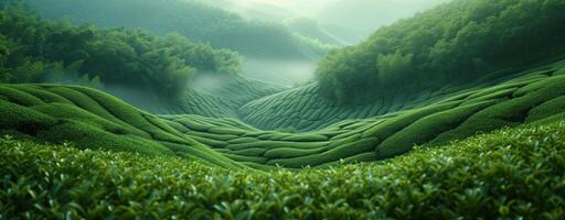 ai gegenereerd thee plantage groen landschap in de bergen foto