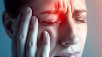 ai gegenereerd vrouw met hoofdpijn, migraine foto