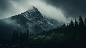 ai gegenereerd dramatisch en humeurig berg landschap foto