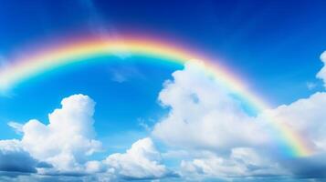 ai gegenereerd een levendig regenboog gebogen aan de overkant de lucht foto