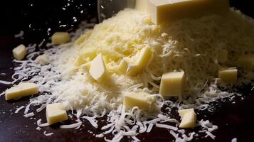 ai gegenereerd een bestrooi van geraspt Parmezaanse kaas kaas foto