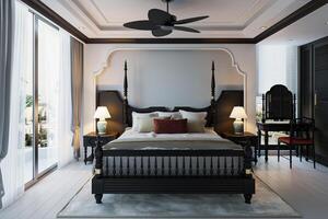de traditioneel slaapkamer Kenmerken een klassiek King Size bed met een klassiek uitstraling. foto