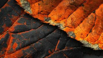 ai gegenereerd detailopname van een herfst blad ingewikkeld textuur, presentatie van levendig tinten. ai gegenereerd foto