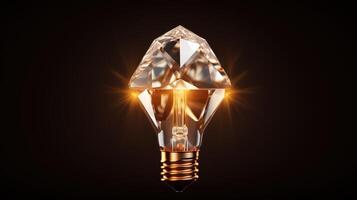 ai gegenereerd glimmend diamant gloeilamp verlicht, symboliseert een briljant idee concept met elegantie. ai gegenereerd foto