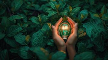 ai gegenereerd een licht lamp aangedreven door hernieuwbaar energie, gloeiend met de schittering van groen innovatie, ai gegenereerd. foto