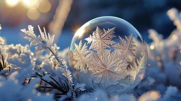 ai gegenereerd boeiend schoonheid van een bevroren bubbel onthult ingewikkeld natuurlijk fractals, betoverend en delicaat, ai gegenereerd. foto