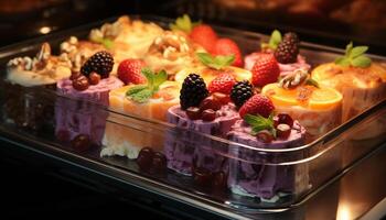 ai gegenereerd vers fruit salade, een gezond en toegeeflijk zomer buffet gegenereerd door ai foto