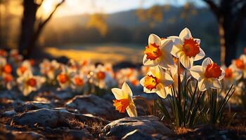 ai gegenereerd levendig bloemen bloeien in weiden, schilderij natuur kleurrijk meesterwerk gegenereerd door ai foto