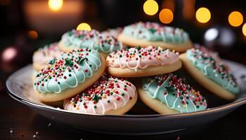 ai gegenereerd eigengemaakt fijnproever toetje chocola donut met aardbei suikerglazuur gegenereerd door ai foto