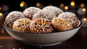 ai gegenereerd vers gebakken eigengemaakt chocola koekjes Aan een houten tafel gegenereerd door ai foto