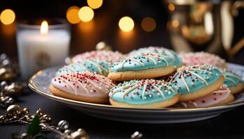 ai gegenereerd eigengemaakt toetje chocola donut met aardbei glazuur, een viering gegenereerd door ai foto