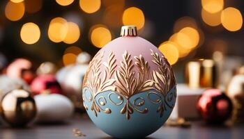 ai gegenereerd Kerstmis boom decoratie gloeiend met levendig kleuren, verhelderend de nacht gegenereerd door ai foto