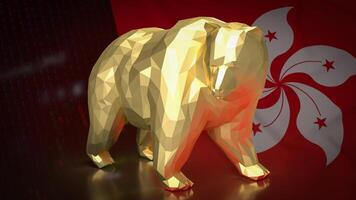 de goud beer Aan hong Kong vlag voor bedrijf concept 3d weergave. foto