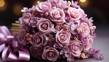 ai gegenereerd een mooi boeket van Purper bloemen brengt romance en elegantie gegenereerd door ai foto