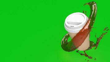 koffie kop Aan groen achtergrond voor heet drinken concept 3d weergave. foto