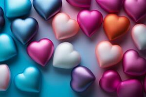 ai gegenereerd zoet liefde kleurrijk harten creëren een charmant valentijnsdag dag achtergrond foto