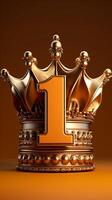 ai gegenereerd aantal een royalty kroon embleem Aan een stoutmoedig oranje backdrop verticaal mobiel behang foto