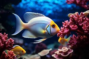 ai gegenereerd onderwater- vraagt zich af vis en koraal rif in tropisch aquatisch schoonheid foto