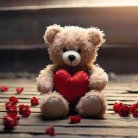 ai gegenereerd oprecht knuffelen teddy beer houdt rood hart, perfect valentijnsdag symbool voor sociaal media post grootte foto