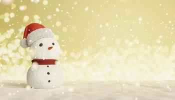 sneeuwpop op besneeuwde achtergrond met warme lichten foto
