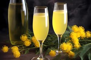 ai gegenereerd mimosa - is ontstaan in Frankrijk, gemaakt met Champagne en oranje sap foto