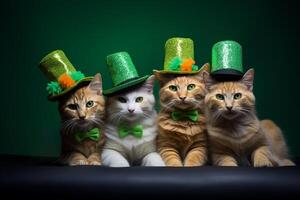 ai gegenereerd ai gegenereerd afbeelding. schattig st patricks dag katten met groen hoeden foto