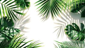 ai gegenereerd wit achtergrond met tropisch palm bladeren. foto