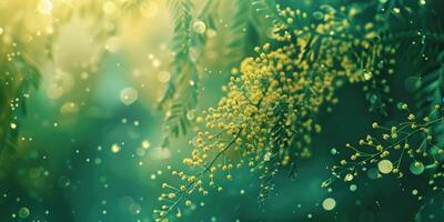 ai gegenereerd dichtbij omhoog mimosa bloemen achtergrond foto