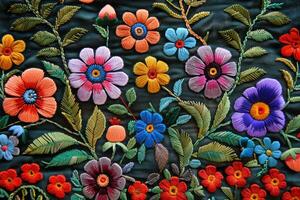 ai gegenereerd Mexicaans borduurwerk met cactussen, bloemen, vogels, kralen foto