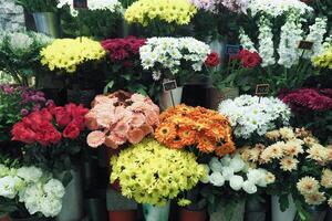 bloem winkel in Istanbul, bloem Scherm voor verkoop Bij straat winkel , foto