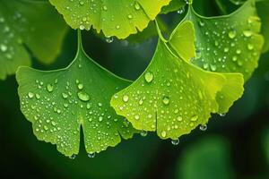 ai gegenereerd haarmos of ginkgo biloba bladeren. genezing fabriek in traditioneel Chinese geneeskunde foto