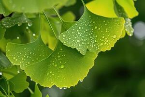 ai gegenereerd haarmos of ginkgo biloba bladeren. genezing fabriek in traditioneel Chinese geneeskunde foto