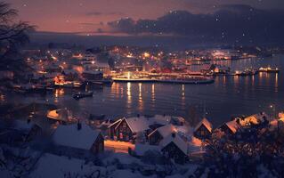 ai gegenereerd mooi stad in de natuurlijk stijl van Noorwegen foto
