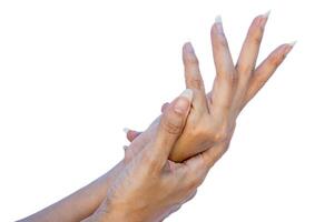 handen van een vrouw met lang nagels zonder verf of bijwerken. foto