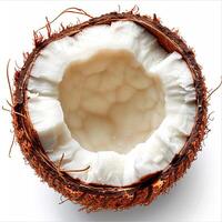 ai gegenereerd rijp kokosnoot, kokosnoot pulp, kokosnoot sap, geïsoleerd wit achtergrond - ai gegenereerd beeld foto