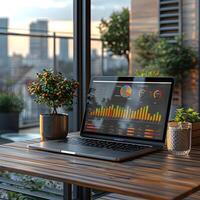 laptop Aan een tafel , bedrijf concept foto