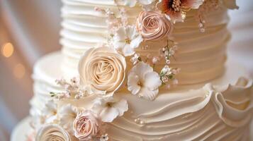 ai gegenereerd elegant pastel roos bruiloft taart. ai gegenereerd. foto
