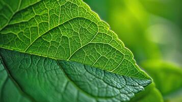 ai gegenereerd groen blad detail in macro visie. ai gegenereerd. foto