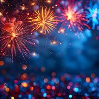 kleurrijk vuurwerk met bokeh achtergrond. nieuw jaar viering foto