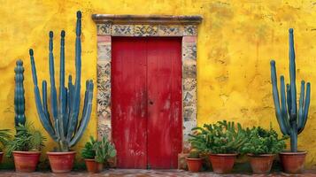 ai gegenereerd helder blauw cactus planten tegen een roze achtergrond. gegenereerd door kunstmatig intelligentie. foto