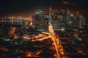 ai gegenereerd modern stad Bij nacht. neurale netwerk ai gegenereerd foto