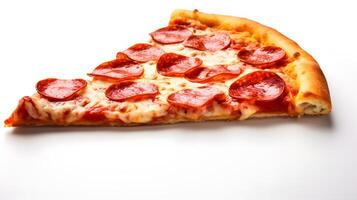ai gegenereerd besnoeiing uit plak pizza geïsoleerd Aan wit achtergrond. neurale netwerk ai gegenereerd foto