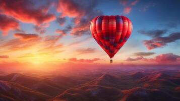 ai gegenereerd heet lucht ballon over- de zee Bij zonsondergang. neurale netwerk ai gegenereerd foto