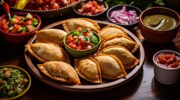 ai gegenereerd smakelijk pittig vlees empanadas. Argentijns empanadas. neurale netwerk ai gegenereerd foto