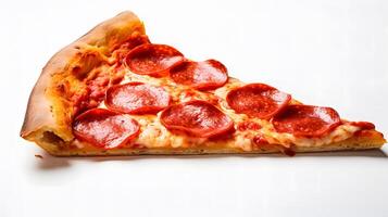 ai gegenereerd besnoeiing uit plak pizza geïsoleerd Aan wit achtergrond. neurale netwerk ai gegenereerd foto