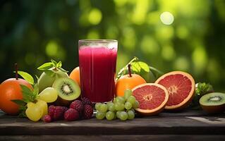 ai gegenereerd de combinatie van verschillend fruit in gemengd fruit water voegt toe een barsten van smaken. foto