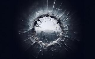 ai gegenereerd Doorzichtig glas met circulaire gaten, gebroken glas, gebroken glas, gebroken glas foto