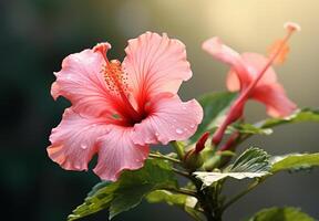 ai gegenereerd hibiscus bloem prachtig bloeide met natuurlijk achtergrond foto